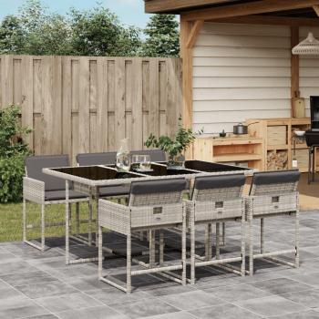 Set de almuerzo de jardín 7 Pcs Polyrattan gris claro con cojines