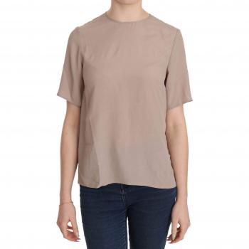 Dolce & Gabbana Beige Crew Neck Short Sleeve Silk Blouse - IT40|S, Size: XS