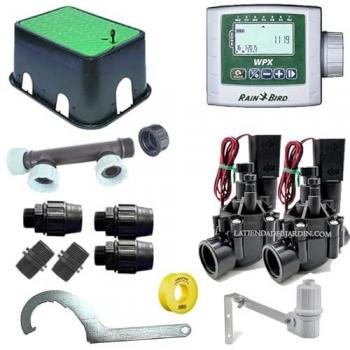 Kit Profesional de Riego Automático Rain Bird de 2 Zonas 9V para Tubería de 32mm