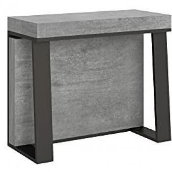 Consola Extensible Asia 90x40/288 cm Estructura Antracita y Acabado Cemento