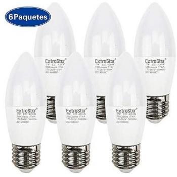 EXTRASTAR Bombillas LED Vela E27-7W equivalente a 56W, 560 lumen, Blanco Natural No regulable - Pack de 6 Unidades. [Clase de eficiencia energética A+]