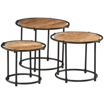 Mesas apilables 3 piezas de madera maciza de mango rugosa en color marrón