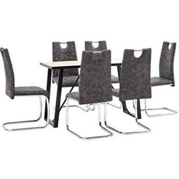 vidaXL Juego de Comedor 7 Piezas Cuero Sintético Mobiliario Decoración Interior Casa Hogar Robusto Duradero Resistente Funcional Práctico Útil Marrón
