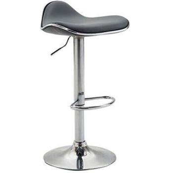 Taburete de bar Shanghai Gris con Asiento de Similpiel, Altura Regulable 60-80cm y Estructura de Metal Cromado