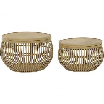 Mesita auxiliar set 2 ratán bambú 51x51x33 natural