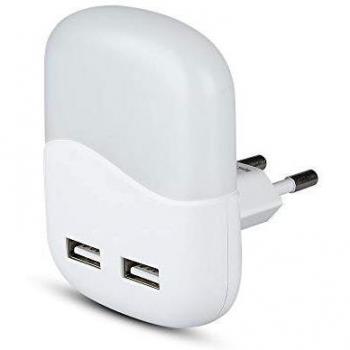 Lámpara de Noche LED Cuadrada 4000K con Cargador USB Doble y Sensor Crepuscular
