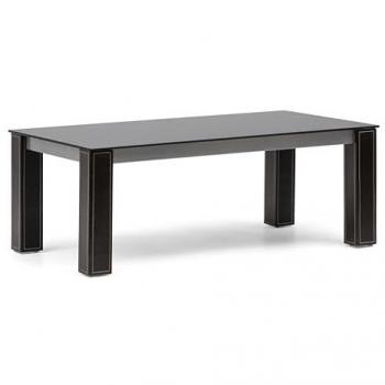 Mesa de Centro BOX FURNITURE 110x60x42cm Cristal Negro con Patas Forradas en Cuero y Pespunte a Contraste