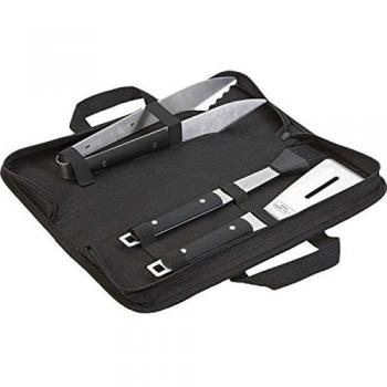 Set de utensilios para plancha Jean Dubost - 3 piezas: pinza, pincel y espátula de acero inoxidable con sacoche negra