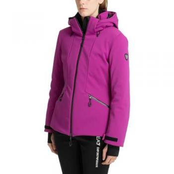 Emporio Armani EA7 Women's Purple Ski Jacket with Zip Closure, Size S