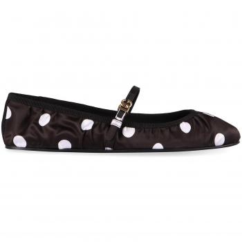 Dolce & Gabbana Women's Dots Print Satin Ballet Sandals in Black, Size 39, CB0222AV885HNXVW