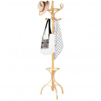 Perchero de Pie Costway 182 cm con 12 Ganchos de Madera Natural para Colgar Ropa en Pasillo, Dormitorio y Oficina