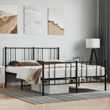 Cama con cabecero y pie de cama de metal negro 140x190 cm