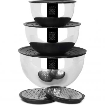 Juego de Cuencos para Mezclar y Almacenar Serenk Modernist de Acero Inoxidable, 9 Piezas con Ralladores y Tapa, Resistente y Saludable