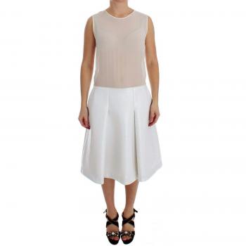 Koonhor White Pleated Bottom Tank Sheath Transparent Dress - IT42|M