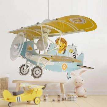 Lámpara colgante infantil avión León, multicolor, madera/plástico, E27-15W