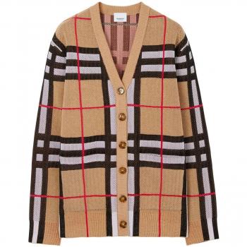 Burberry Women's Vintage Check V-neck Cardigan in Beige | Size XS | 8070353A7026
