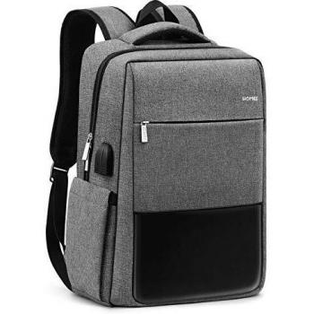 HOMIEE 15.6 Pulgadas Mochila de viaje para Portátil con Puerto de Carga USB para Auriculares Bolsa antirrobo, Mochila Informal Delgada, para los Estudios, Trabajo, Negocios - Gris