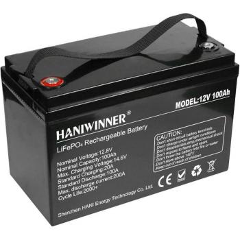 Batería de litio HANIWINNER HD009-10 12.8V 100Ah LiFePO4 con energía de respaldo