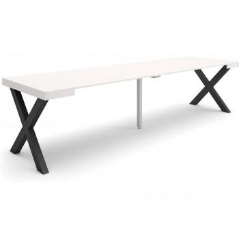 Mesa Consola Extensible 302x90cm para 14 Comensales, Patas de Madera Maciza, Estilo Moderno, Color Blanco - Skraut Home