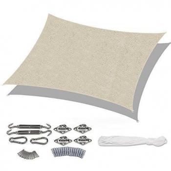 Sekey Toldo Vela de Sombra Rectangular HDPE Protección Rayos UV Resistente Permeable Transpirable para Patio, Exteriores, Jardín, con Cuerda y Kit de Montaje, Gris Pardo 3×5m