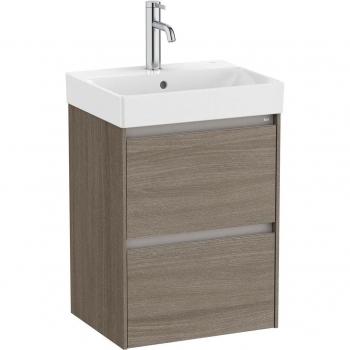 Mueble de baño compacto Roca Ona con 2 cajones y lavabo, color Olmo oscuro, medidas 450 x 360 x 645 mm