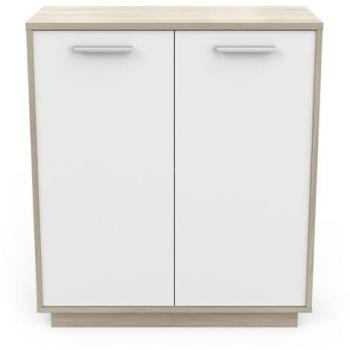 Aparador Bajo Léo de 2 Puertas en Madera y Blanco - 78 cm, Almacenamiento Compacto, Fabricado en Francia