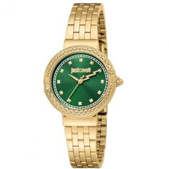 Just Cavalli Brave Snake Women's Analog Watch - Yellow Gold Strap, Bottle Green Dial