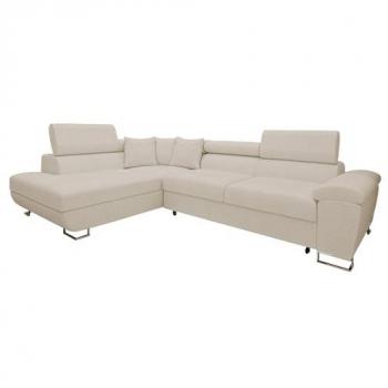 Sofá rinconero Comfivo 290, color marrón claro, con función de descanso y caja de ropa de cama, dimensiones 270x202x71cm