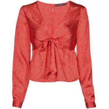 Blusa Guess roja con topitos manga larga fruncido para mujer