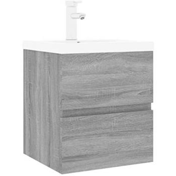 Mueble de baño con lavabo de madera contrachapada gris Sonoma vidaXL, incluye espejo colgante, cajones para almacenamiento interior y diseño suspendido para pared