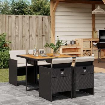 Set de almuerzo de jardín 5 piezas negro con almohadas de Polyrattan