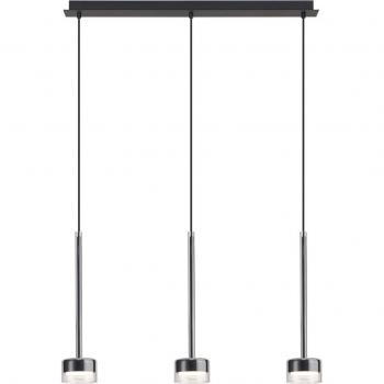 Lámpara colgante Tonic de 3 luces, negra y transparente, Ø 9,8 cm, metal y cristal