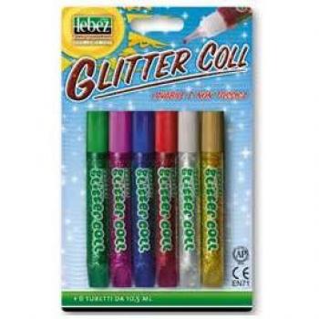 Blister de 6 tubos de cola glitter 10,5 ml colores clásicos assortidos