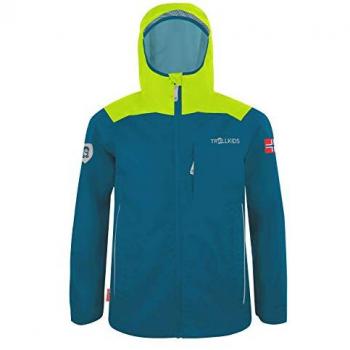Chaqueta Impermeable para Niños Trollkids Bergen Verde/Azul, Talla 98