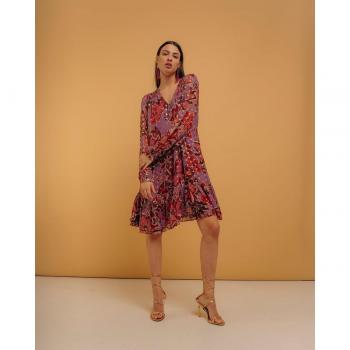 Vestido Niza Bohemio Corto Escote Pico Lurex Morado Rojo
