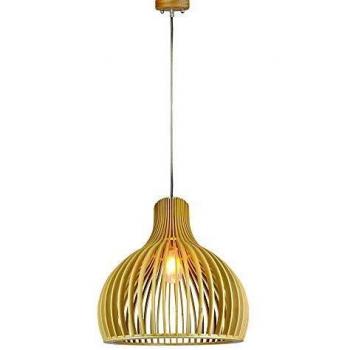 Lámpara Colgante de Madera con Tapa Cromada y Pantalla Cono D450*H450mm