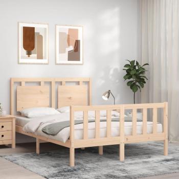 Estructura de Cama de Matrimonio con Cabecero de Madera Maciza