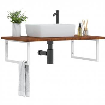Estante de lavabo de pared de acero y madera maciza de roble