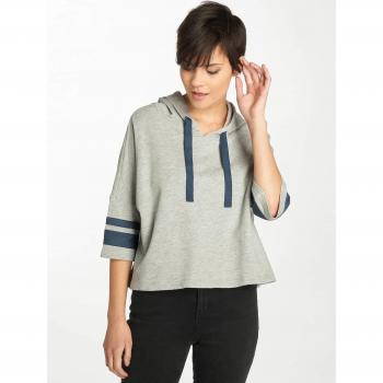 Women's Short Sleeve Hoodie with Tape - Gray/Navy Blue