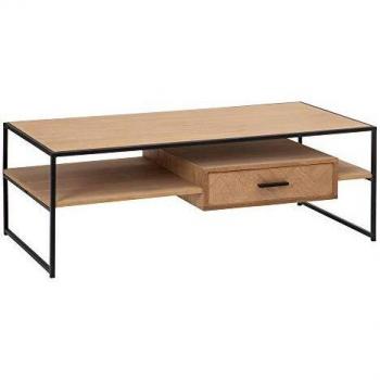 Mesa de Centro de 1 cajón y 1 balda de Espiga de Metal y Madera Natural de 120x60x42 cm - LOLAhome