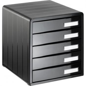 Rotho Timeless 1132080080 - Organizador de Escritorio con 5 Cajones A4, Color Negro, Dimensiones 345x290x320 mm, Apilable