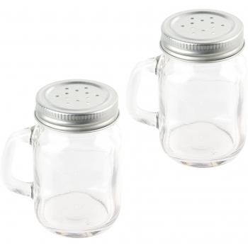 Saveur et Degustation ka1792 salero pimentero forma Mason Jar – 2 pcs acero inoxidable + cristal transparente 7 x 5, 50 x 8, 40 cm