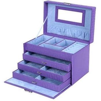 Songmics Caja joyero Organizador para bisuterías PU 24,5 x 15,5 x 17 cm Purpúreo JBC133