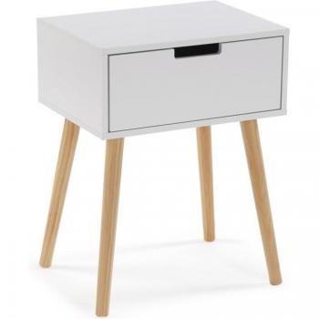 Mesa auxiliar cuadrada blanca Versa 52x30x40 cm con patas de color natural