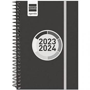 Finocam Agenda Escolar 2023-2024 Espir Label E8, Semana Vista Horizontal, Espiralada, Tamaño 120x171mm, Color Negro