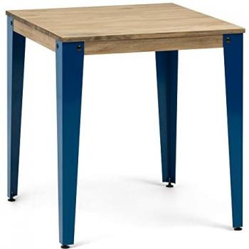 Mesa Cuadrada Lunds 90x90x75cm Azul en Madera Maciza de Pino con Acabado Vintage Estilo Industrial