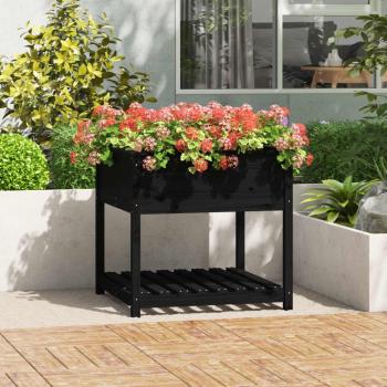 Plantador con estante negro 82,5x82,5x81cm madera maciza de pino