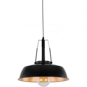 Lámpara colgante moderna Paloma Black - Lámpara colgante moderna negra 1 luz con pantalla negra y dorada, tipo de casquillo E27