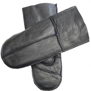Infinity Leather Unisex Black Genuine Sheepskin Warm Mittens - Medium Size