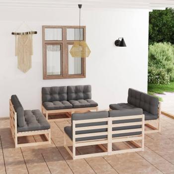 8-Piece Solid Pine Garden Lounge Set with Cushions